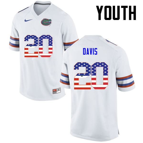 NCAA Florida Gators Malik Davis Youth #20 USA Flag Fashion Nike White Stitched Authentic College Football Jersey EPV2164UV